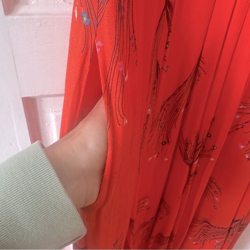 Free People Retro Coral Floral Print Dress Size 10 EUC Orange with Pockets - Picture 14 of 14